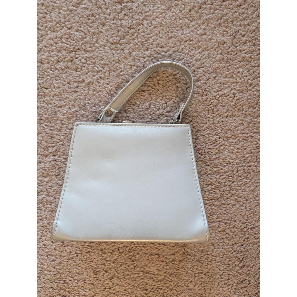 Vintage Silver Metallic Mini Top Handle Bag Kiss Lock Frame Evening Purse Y2K
